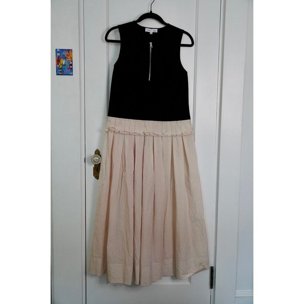 Plan C Knit Poplin Two Toned Pleated Midi Dress Mixed Media Sz 8 - Picture 3 of 7